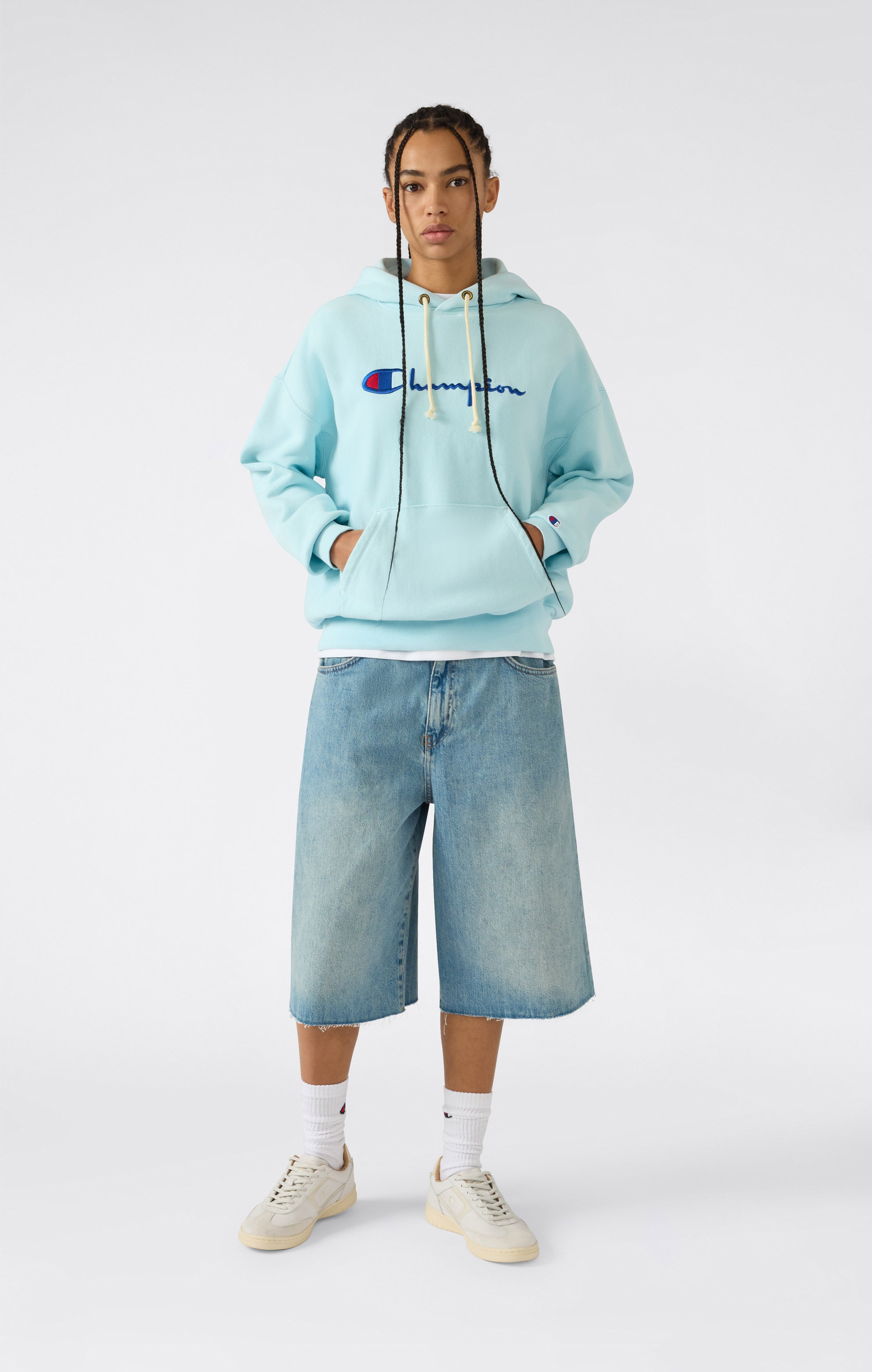 Felpa con Cappuccio Leggera con Logo Ricamato Reverse Weave da Donna