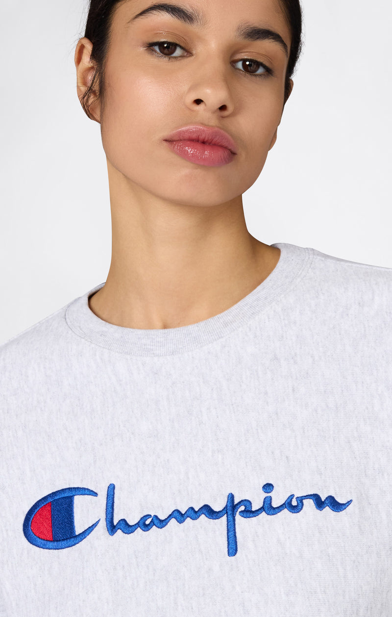 Felpa Girocollo Leggera con Logo Ricamato Reverse Weave da Donna