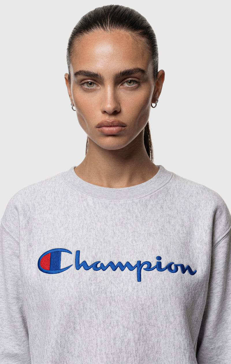 Women’s Lightweight Reverse Weave Crewneck Sweatshirt with Embroidered Logo