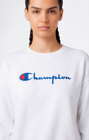 Women’s Lightweight Reverse Weave Crewneck Sweatshirt with Embroidered Logo