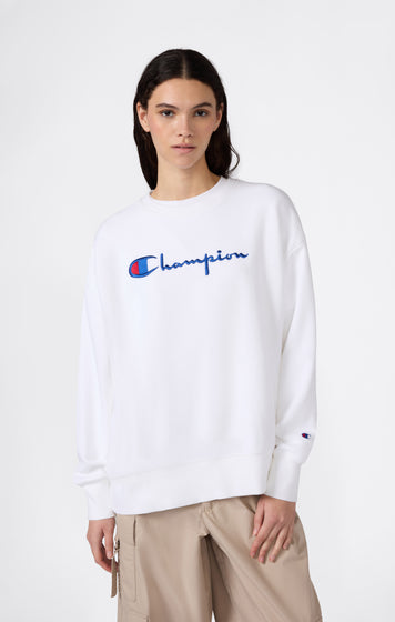Sweat col rond léger Reverse Weave avec logo brodé pour femme