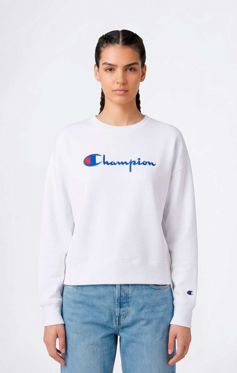 Women’s Lightweight Reverse Weave Crewneck Sweatshirt with Embroidered Logo