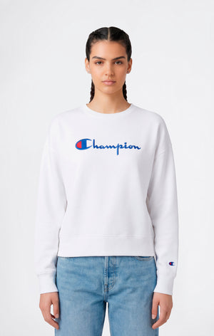 Women’s Lightweight Reverse Weave Crewneck Sweatshirt with Embroidered Logo