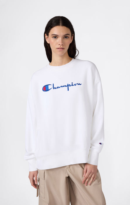 Women’s Lightweight Reverse Weave Crewneck Sweatshirt with Embroidered Logo