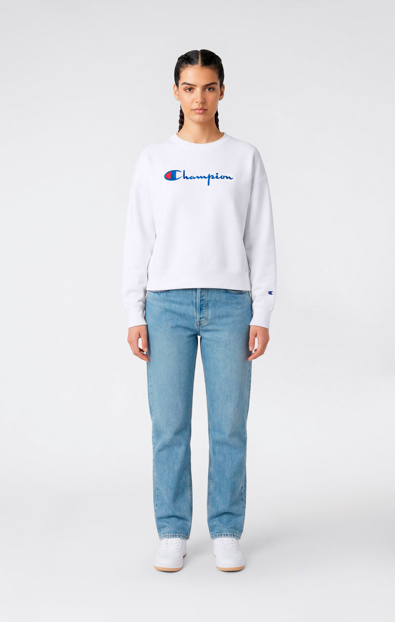 Women’s Lightweight Reverse Weave Crewneck Sweatshirt with Embroidered Logo