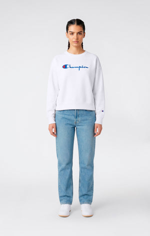 Women’s Lightweight Reverse Weave Crewneck Sweatshirt with Embroidered Logo