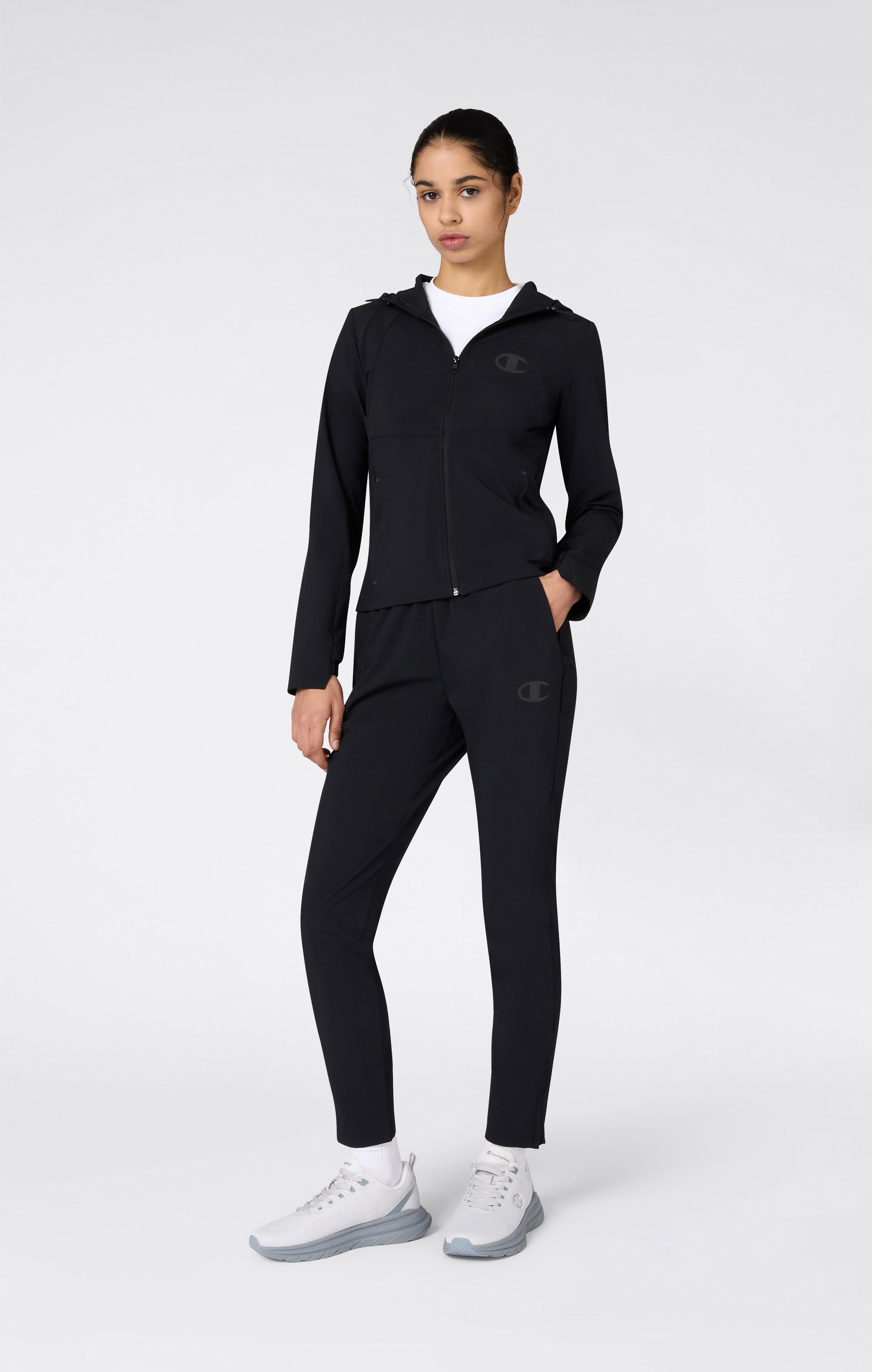 Women’s Stretch Nylon Hooded Track Top Slim Fit