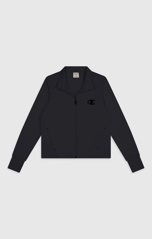 Damen Slim Fit Stretch-Poly Kapuzenjacke mit durchgehendem Reißverschluss