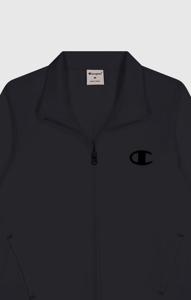 Damen Slim Fit Stretch-Poly Kapuzenjacke mit durchgehendem Reißverschluss