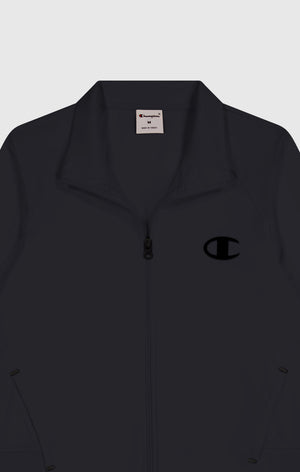 Damen Slim Fit Stretch-Poly Kapuzenjacke mit durchgehendem Reißverschluss