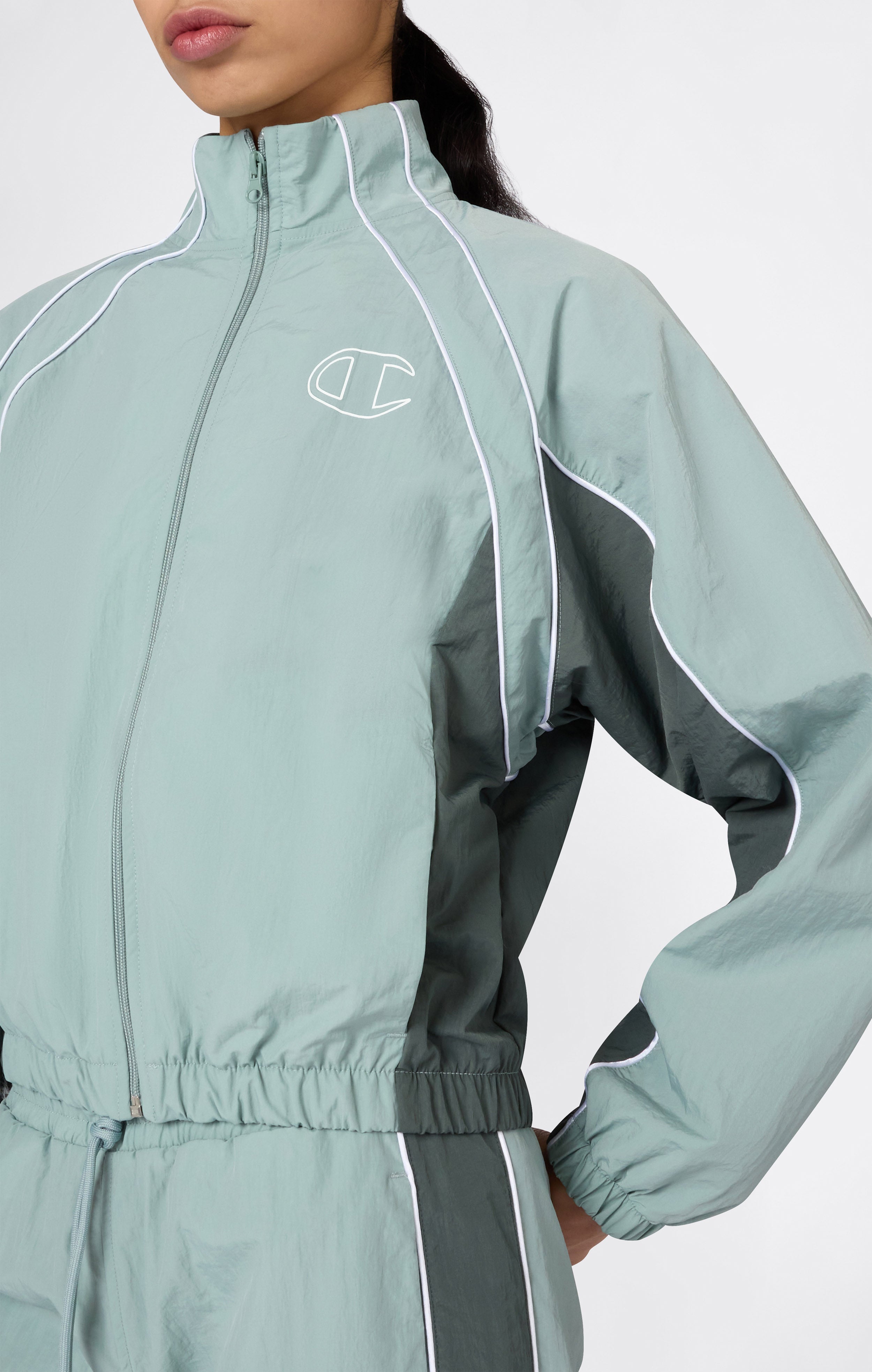 Track Top con Zip Intera Woven Nylon Loose Fit Donna