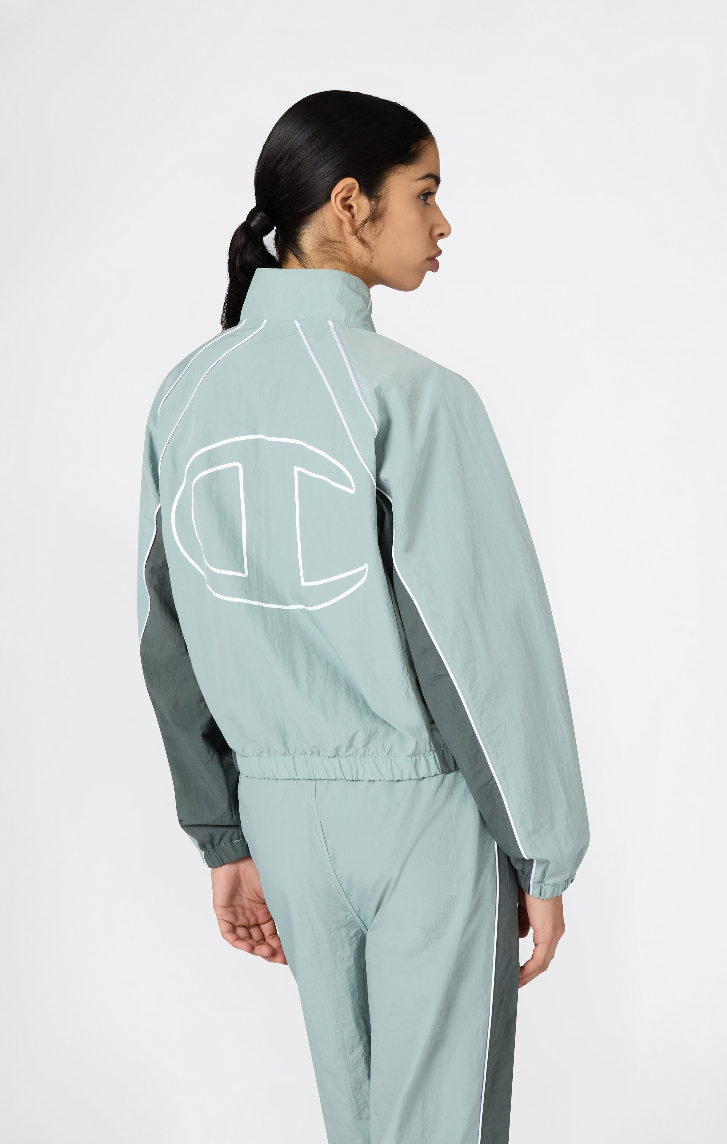 Track Top con Zip Intera Woven Nylon Loose Fit Donna