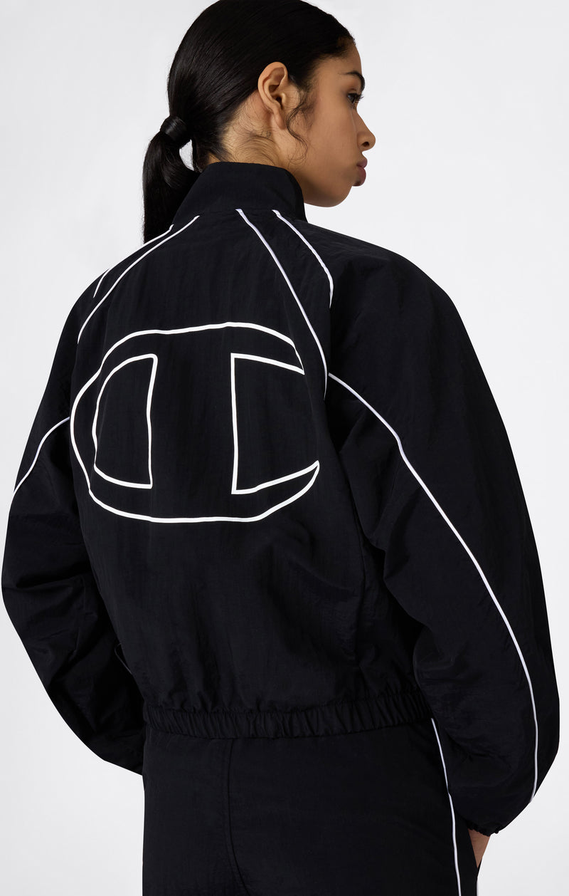 Track Top con Cremallera Completa de Nailon Woven para Mujer Loose Fit