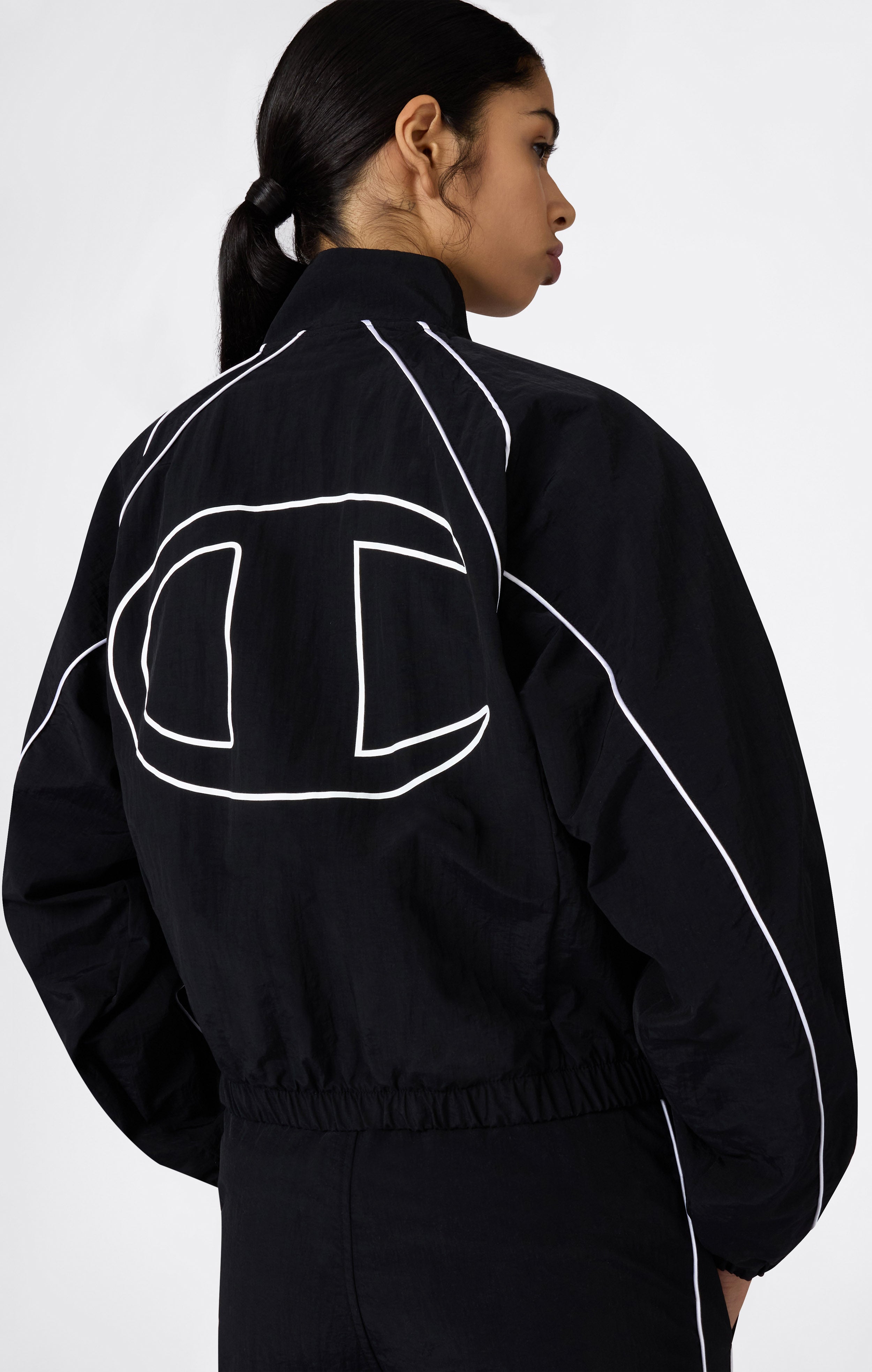 Track Top con Cremallera Completa de Nailon Woven para Mujer Loose Fit