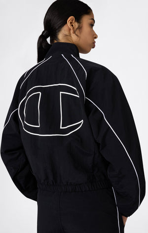 Track Top con Cremallera Completa de Nailon Woven para Mujer Loose Fit