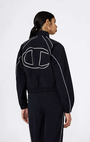 Track Top con Cremallera Completa de Nailon Woven para Mujer Loose Fit