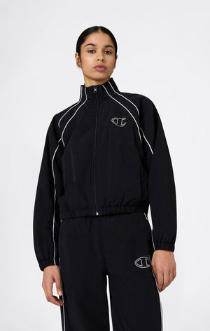 Track Top con Cremallera Completa de Nailon Woven para Mujer Loose Fit