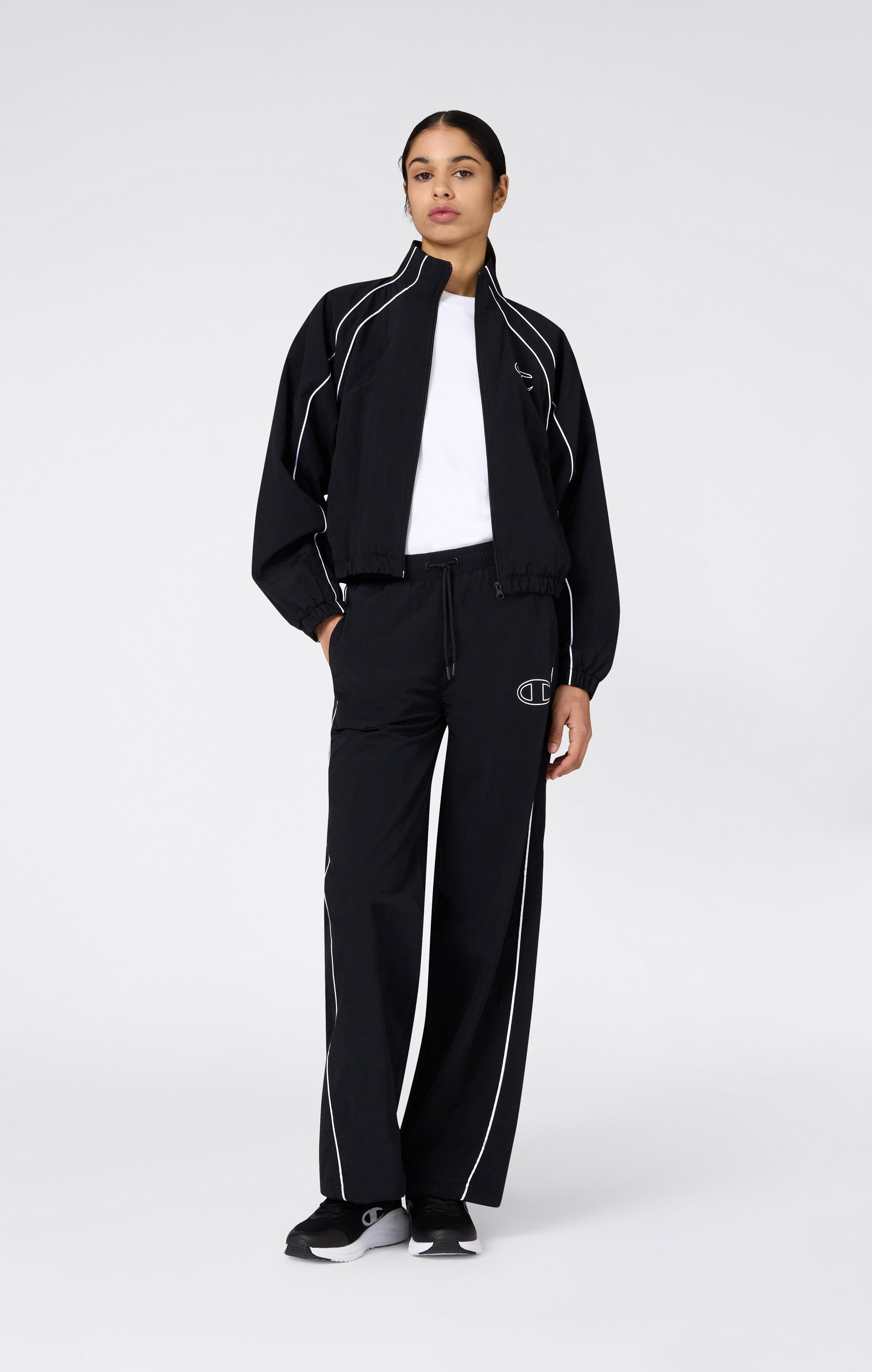 Track Top con Cremallera Completa de Nailon Woven para Mujer Loose Fit