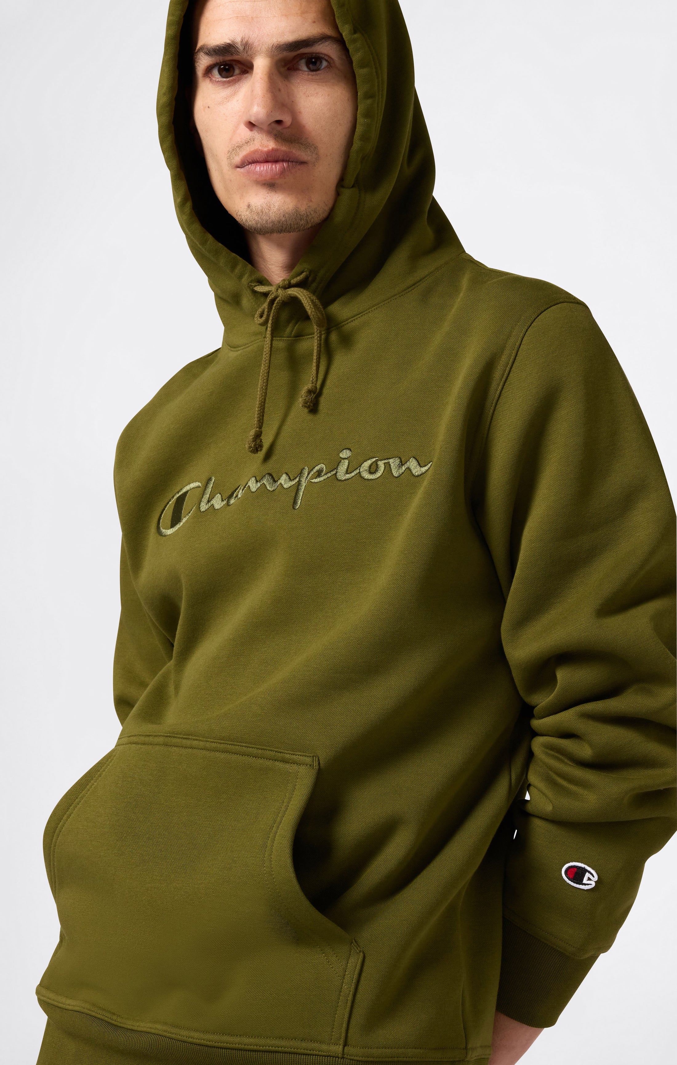 Men’s Fleece Hoodie with Big Embroidered Logo Icons