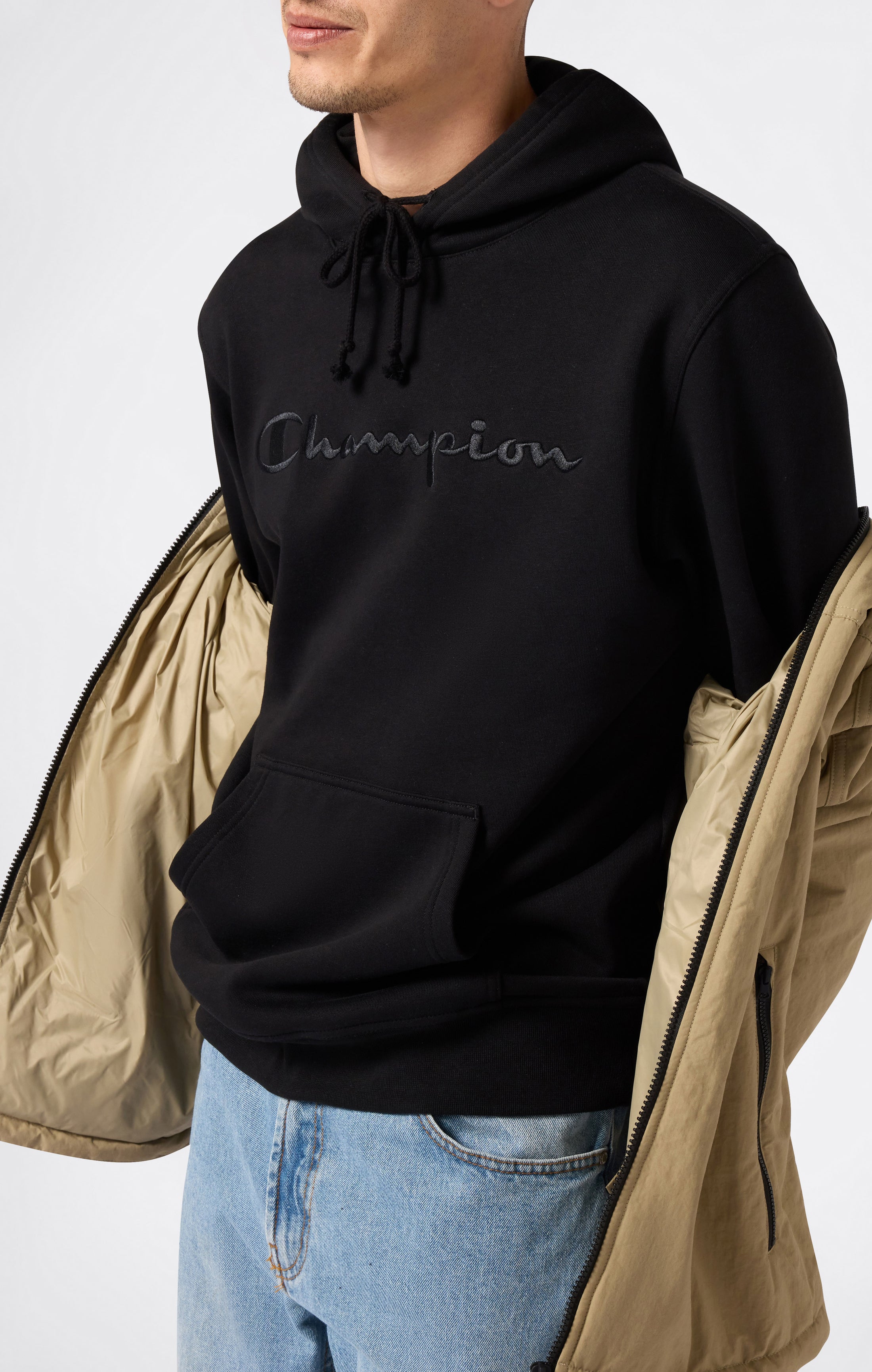 Men’s Fleece Hoodie with Big Embroidered Logo Icons