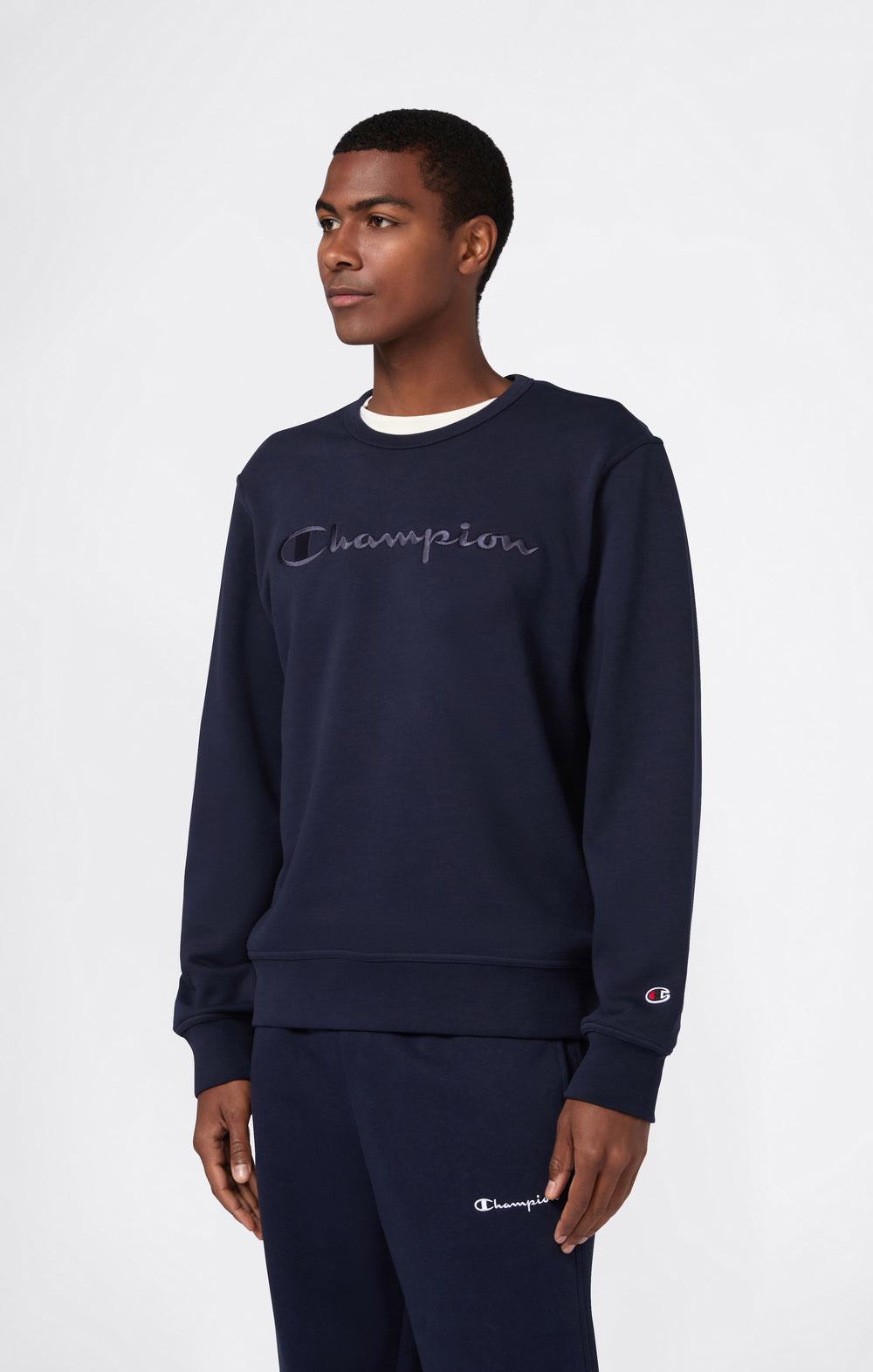 Men’s Fleece Crewneck Sweatshirt with Big Embroidered Logo Icons
