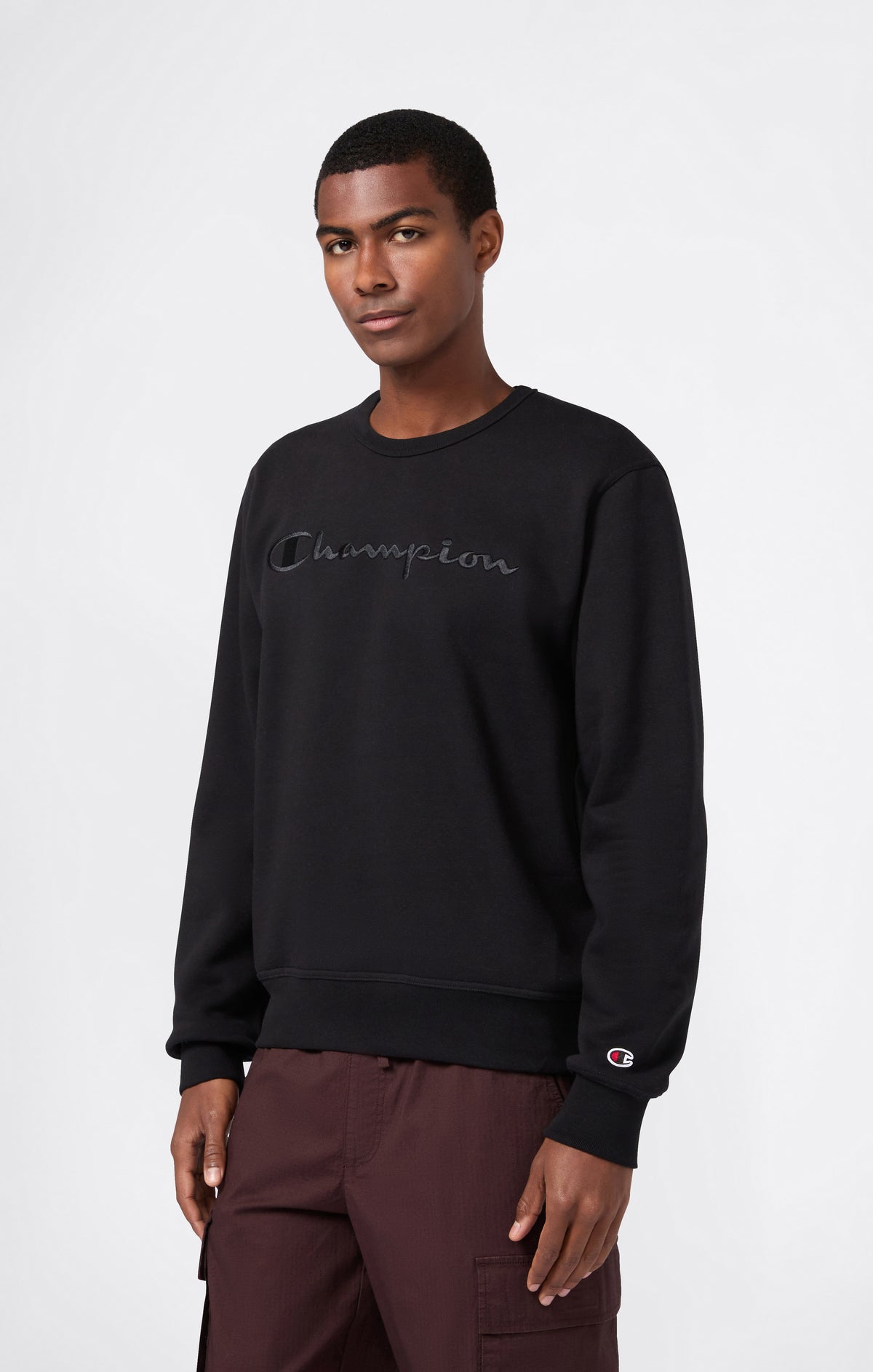 Men’s Fleece Crewneck Sweatshirt with Big Embroidered Logo Icons
