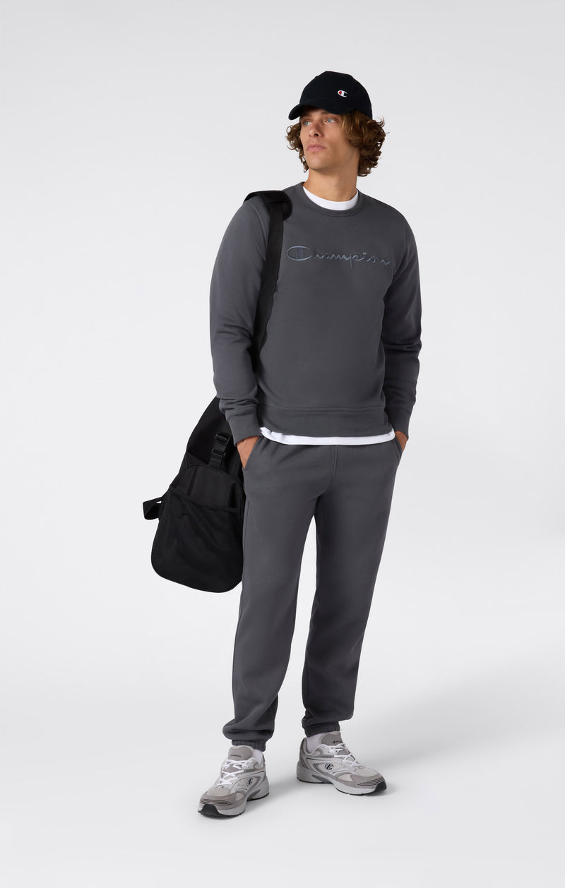 Men’s Fleece Crewneck Sweatshirt with Big Embroidered Logo Icons