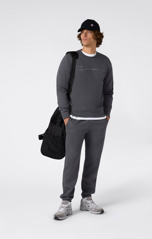 Men’s Fleece Crewneck Sweatshirt with Big Embroidered Logo Icons