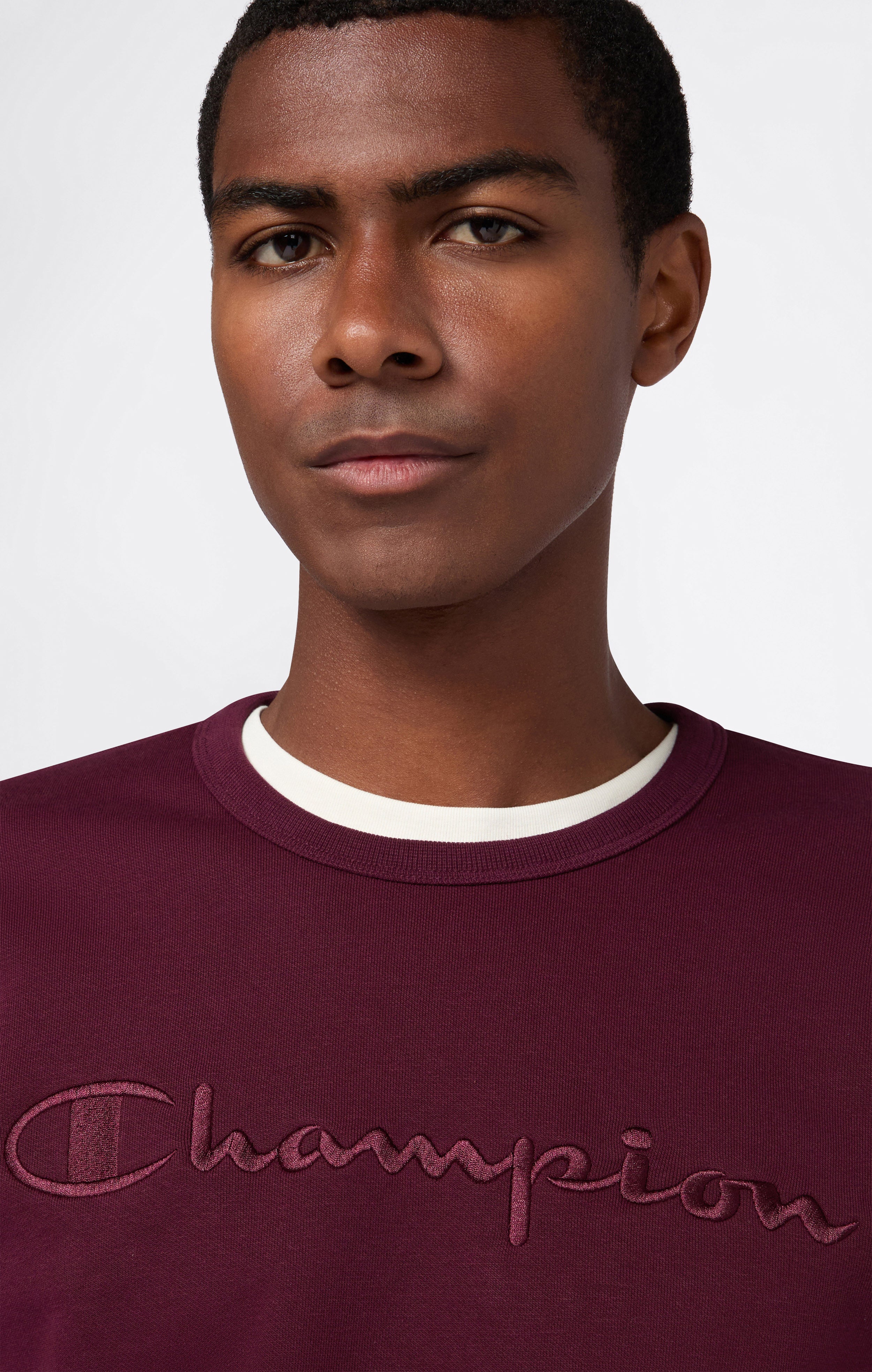 Men’s Fleece Crewneck Sweatshirt with Big Embroidered Logo Icons