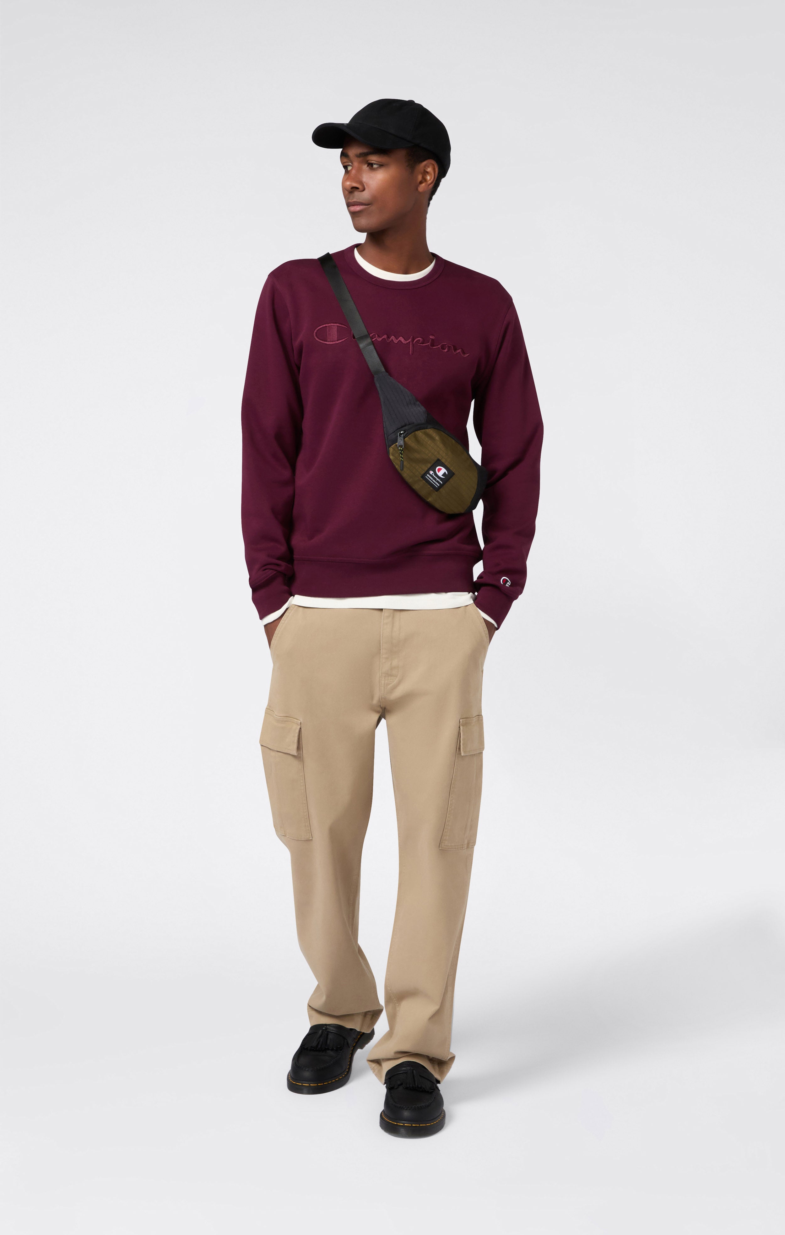 Men’s Fleece Crewneck Sweatshirt with Big Embroidered Logo Icons