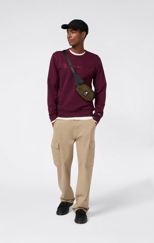 Men’s Fleece Crewneck Sweatshirt with Big Embroidered Logo Icons
