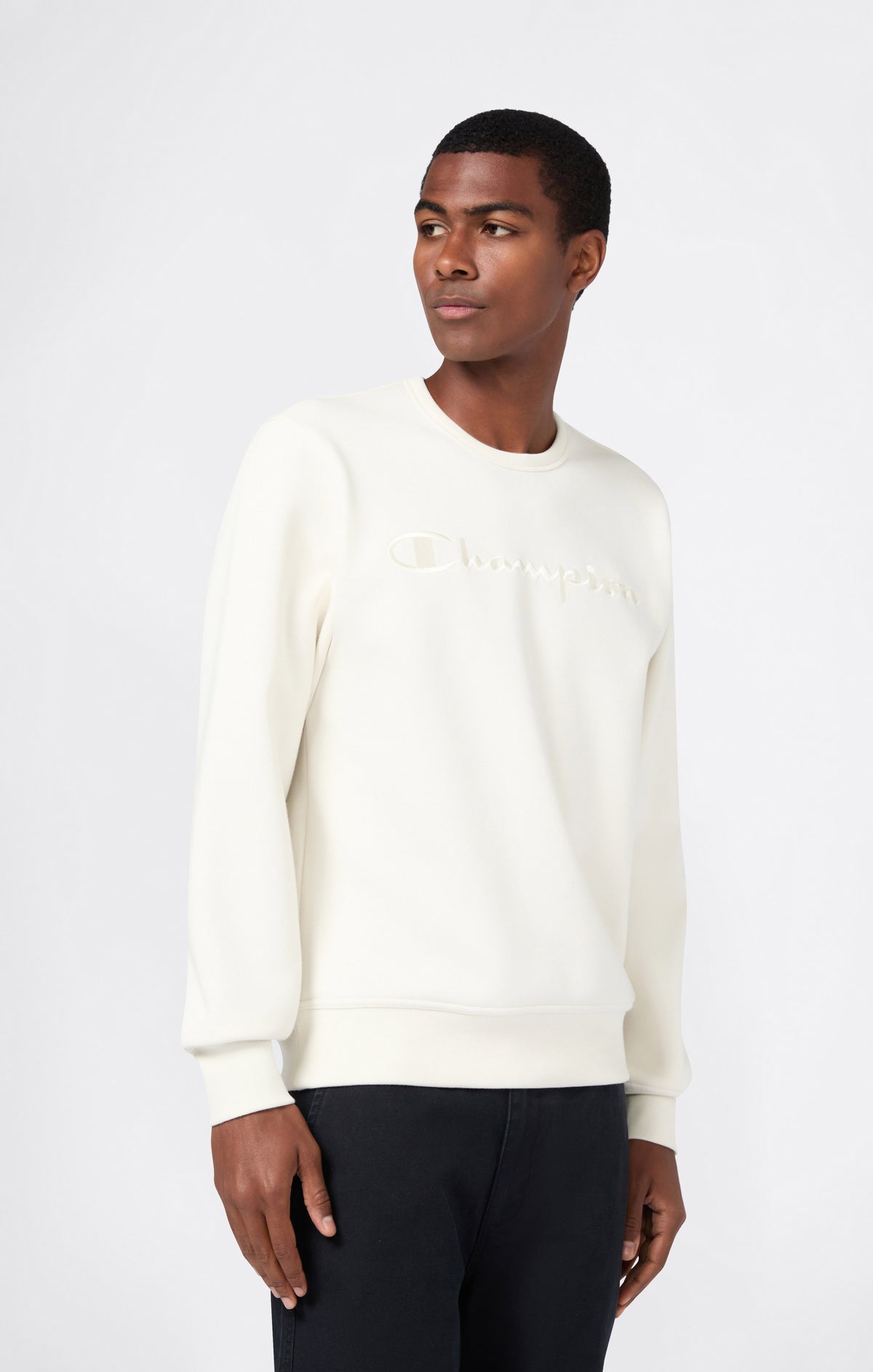 Men’s Fleece Crewneck Sweatshirt with Big Embroidered Logo Icons