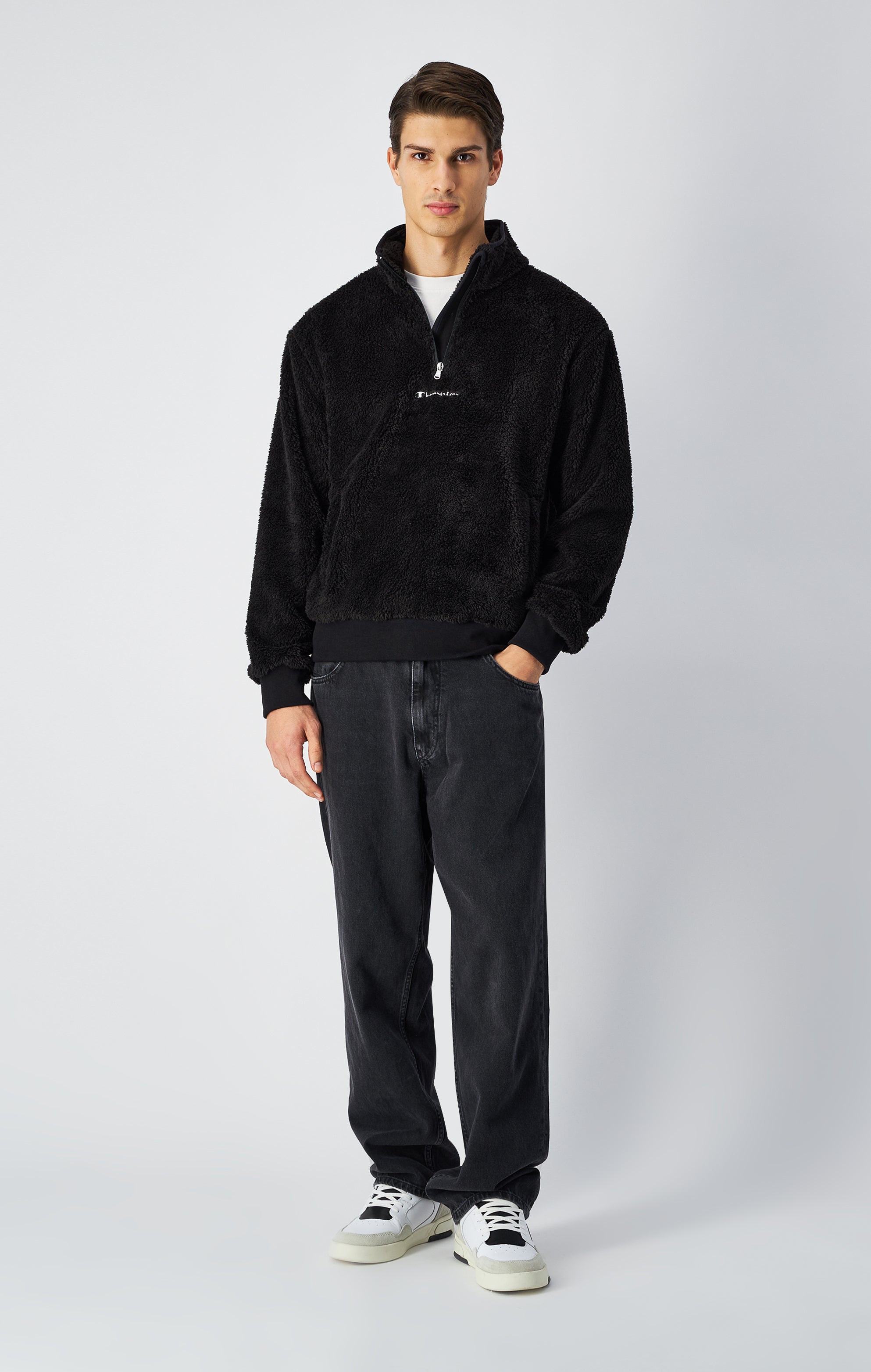 Pullover aus Teddy-Fleece mit Half-Zip-Verschluss