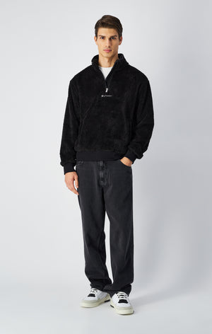 Pullover aus Teddy-Fleece mit Half-Zip-Verschluss
