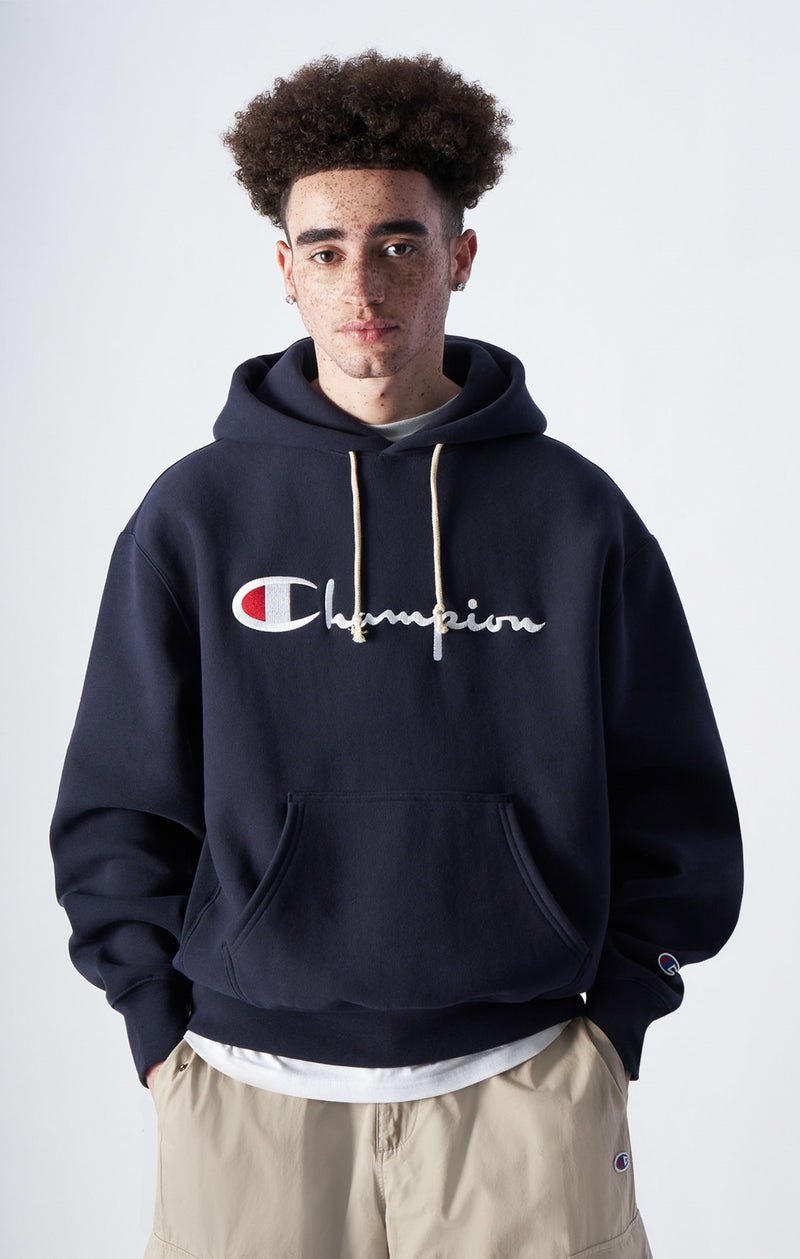 Embroidered Script Logo Reverse Weave Hoodie