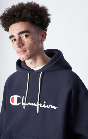 Embroidered Script Logo Reverse Weave Hoodie