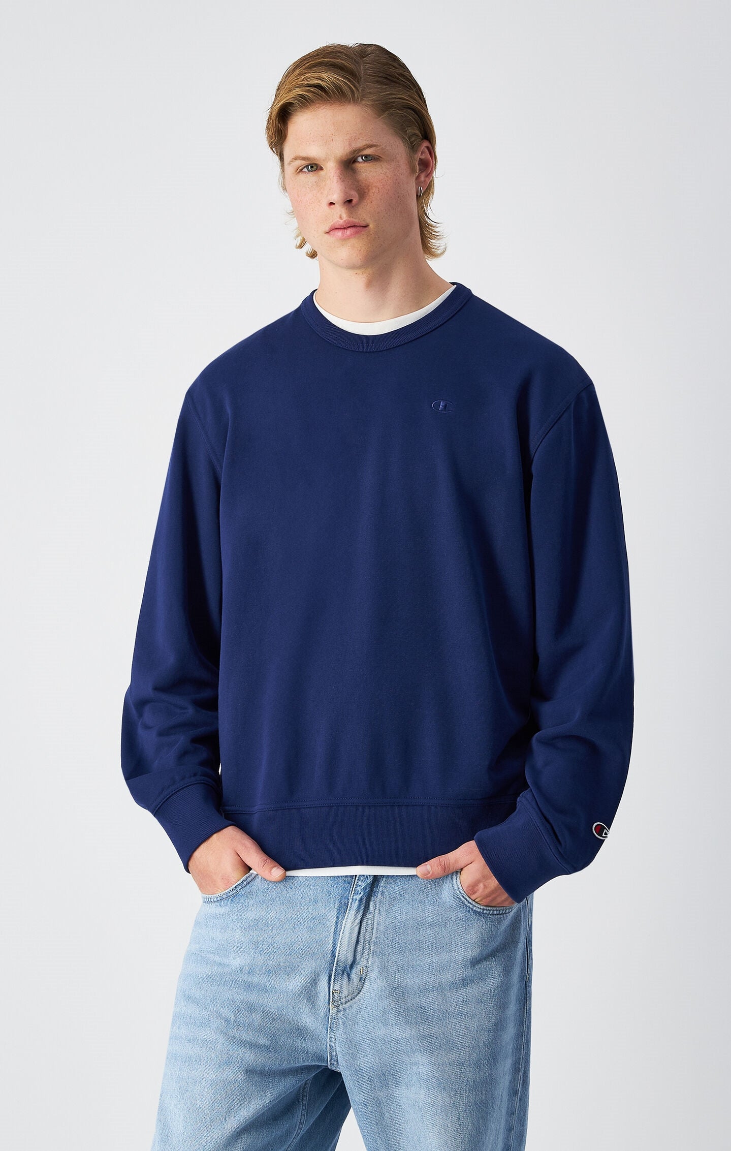 Men's Lightweight Sweatshirt with Tone-on-Tone Embroidered Men's Lightweight Sweatshirt with Tone-on-Tone Embroidered