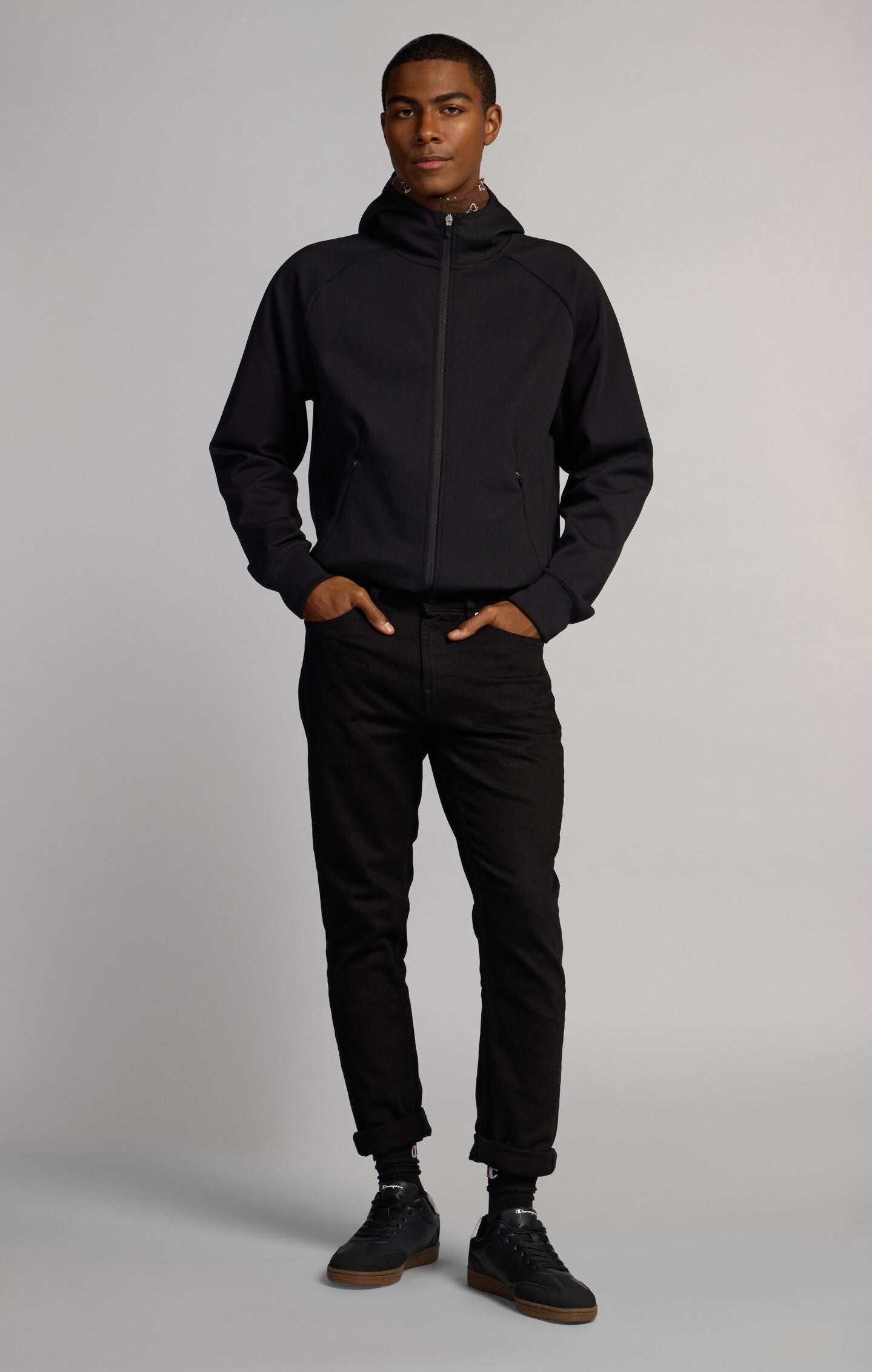 Men's Slim Fit Hooded Zip Sweatshirt in Stretch Interlock C-Tech