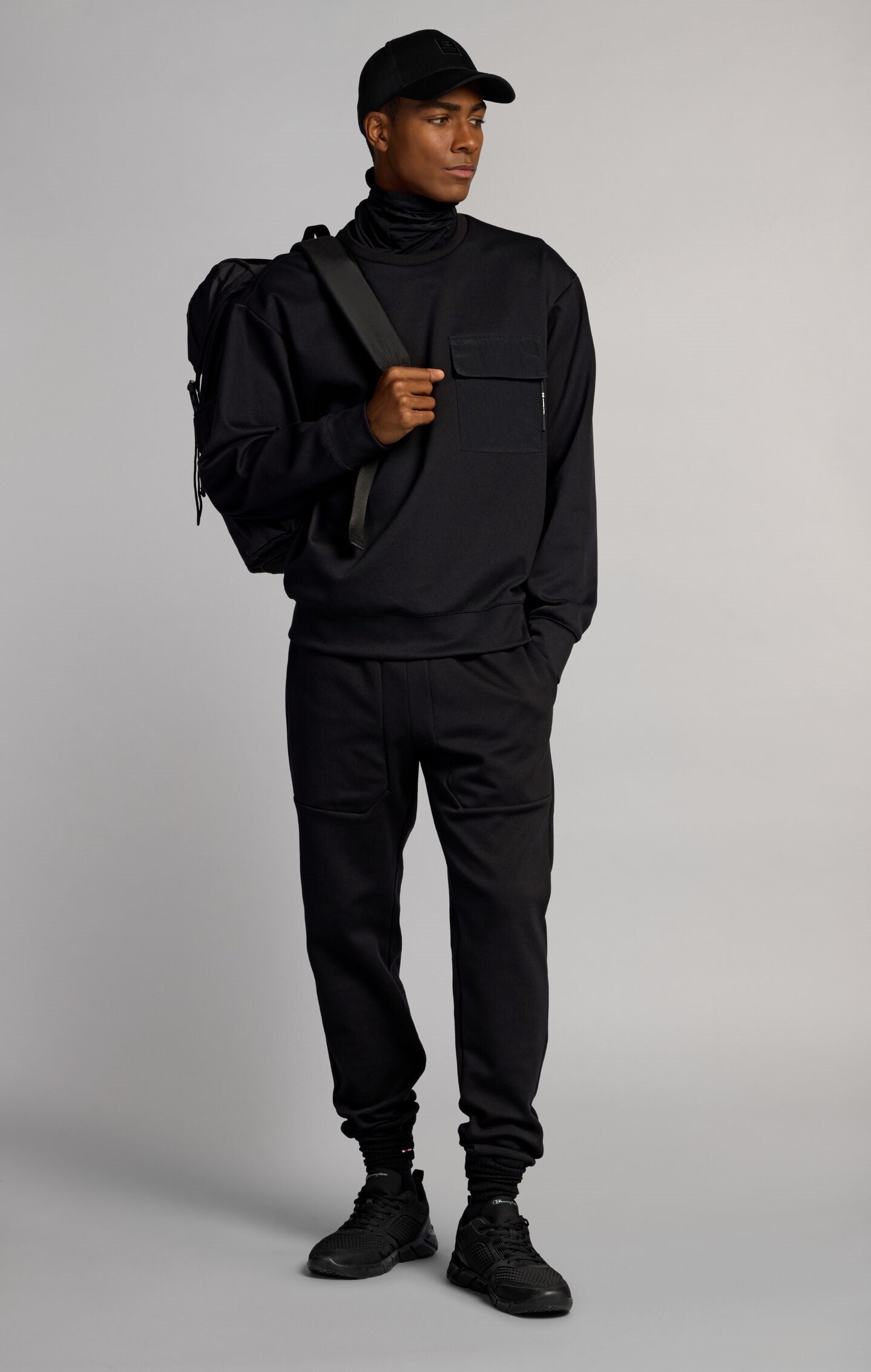 Men's Slim Fit Jogger Trousers with Ribbed Cuffs in Stretch Interlock C-Tech