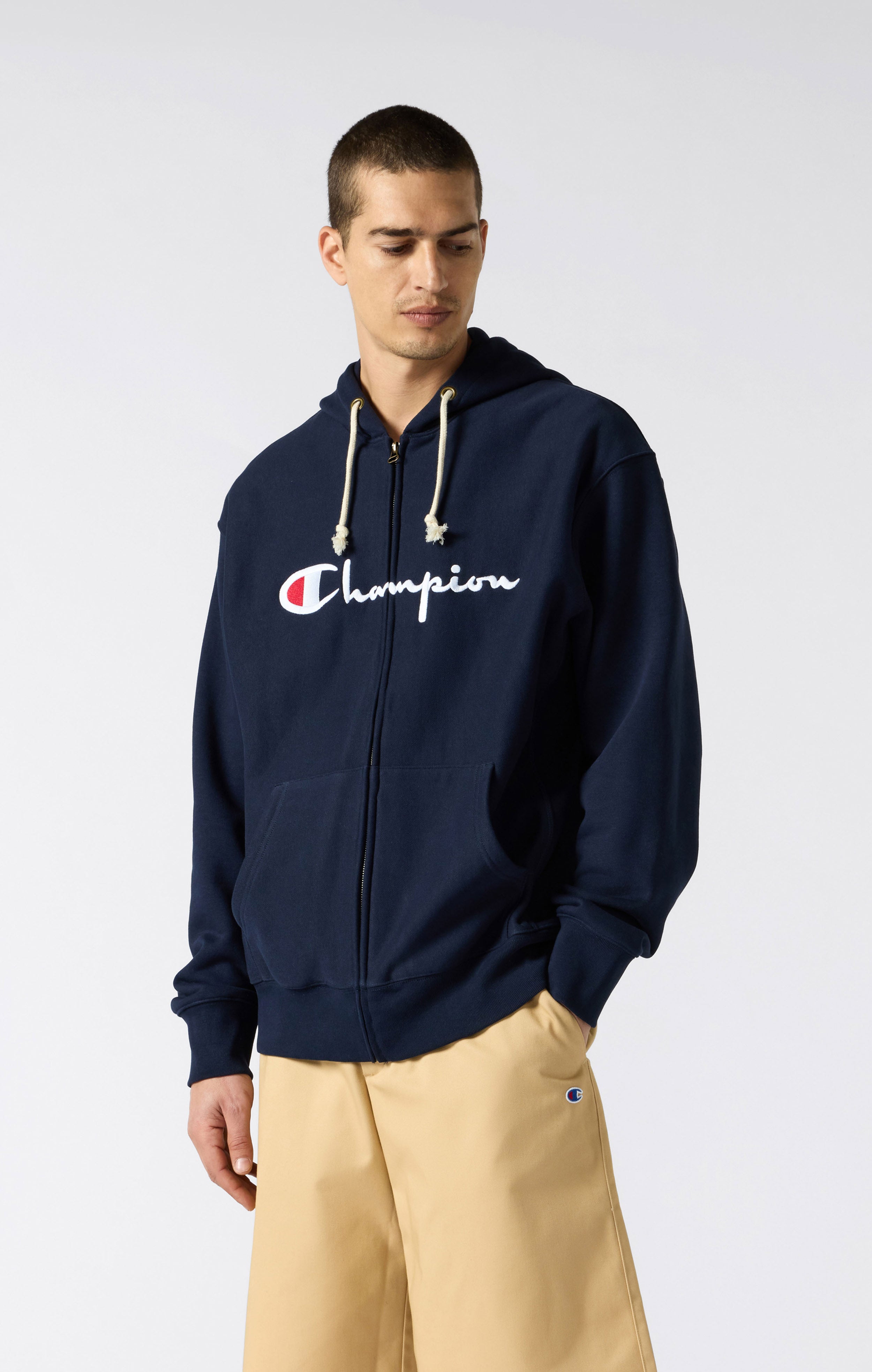 Felpa con Cappuccio Full Zip da Uomo REVERSE WEAVE Blu Navy