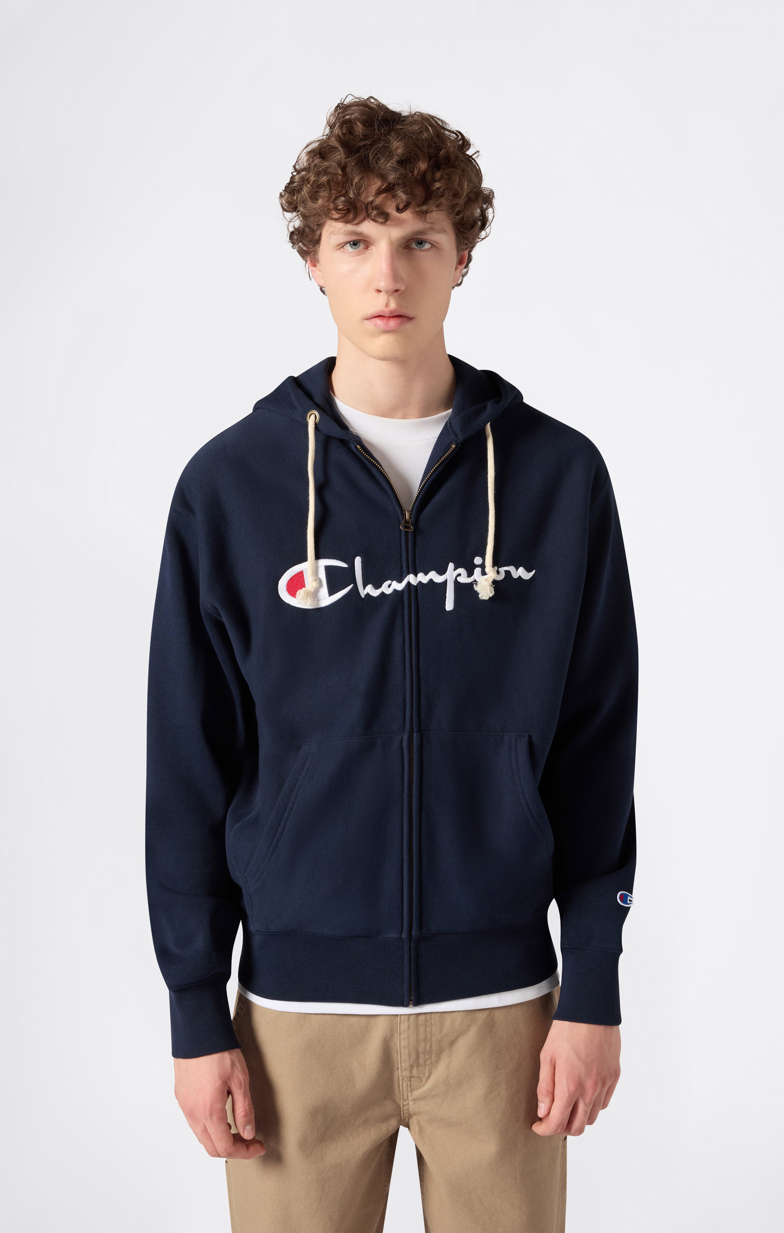Felpa Leggera Con Cappuccio Full Zip Da Uomo Reverse Weave