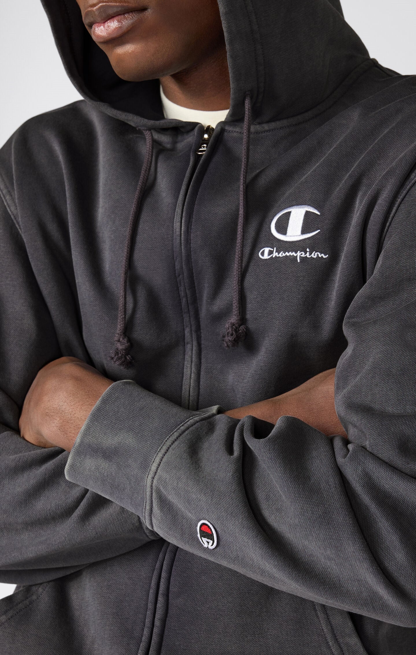 Men's Lightweight Washed-Effect Full-Zip Hoodie Icons dark mauve