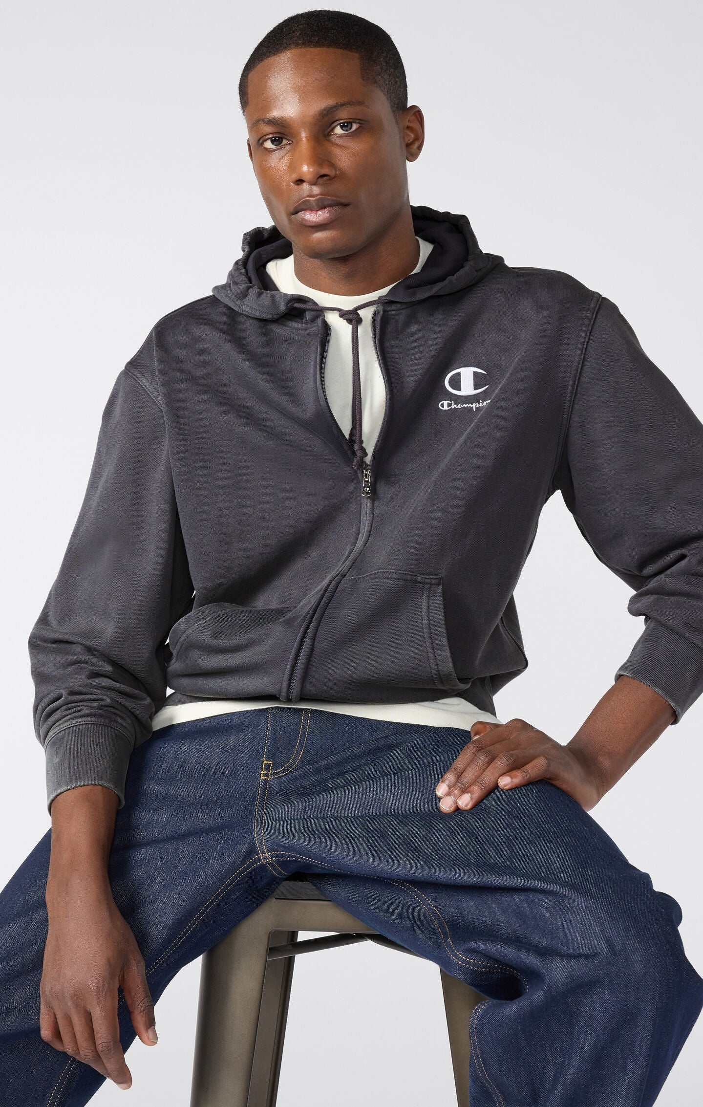 Men's Lightweight Washed-Effect Full-Zip Hoodie Icons