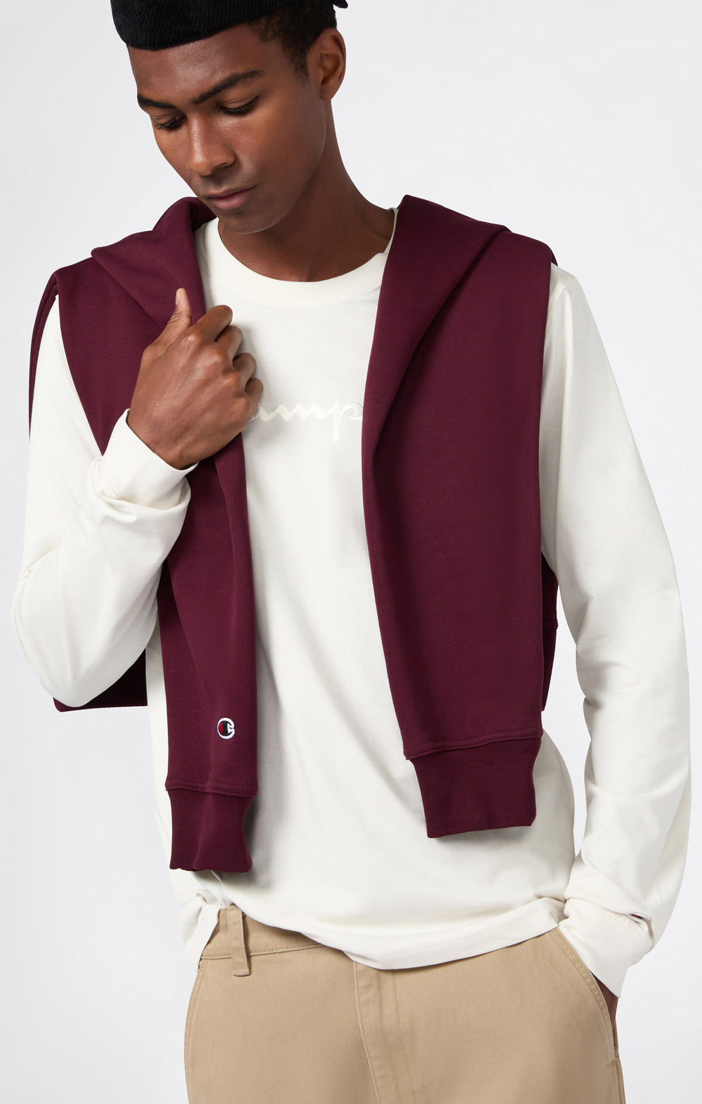 Herren Langarmshirt Mit Rundhalsausschnitt Und Großem Gesticktem Logo Icons