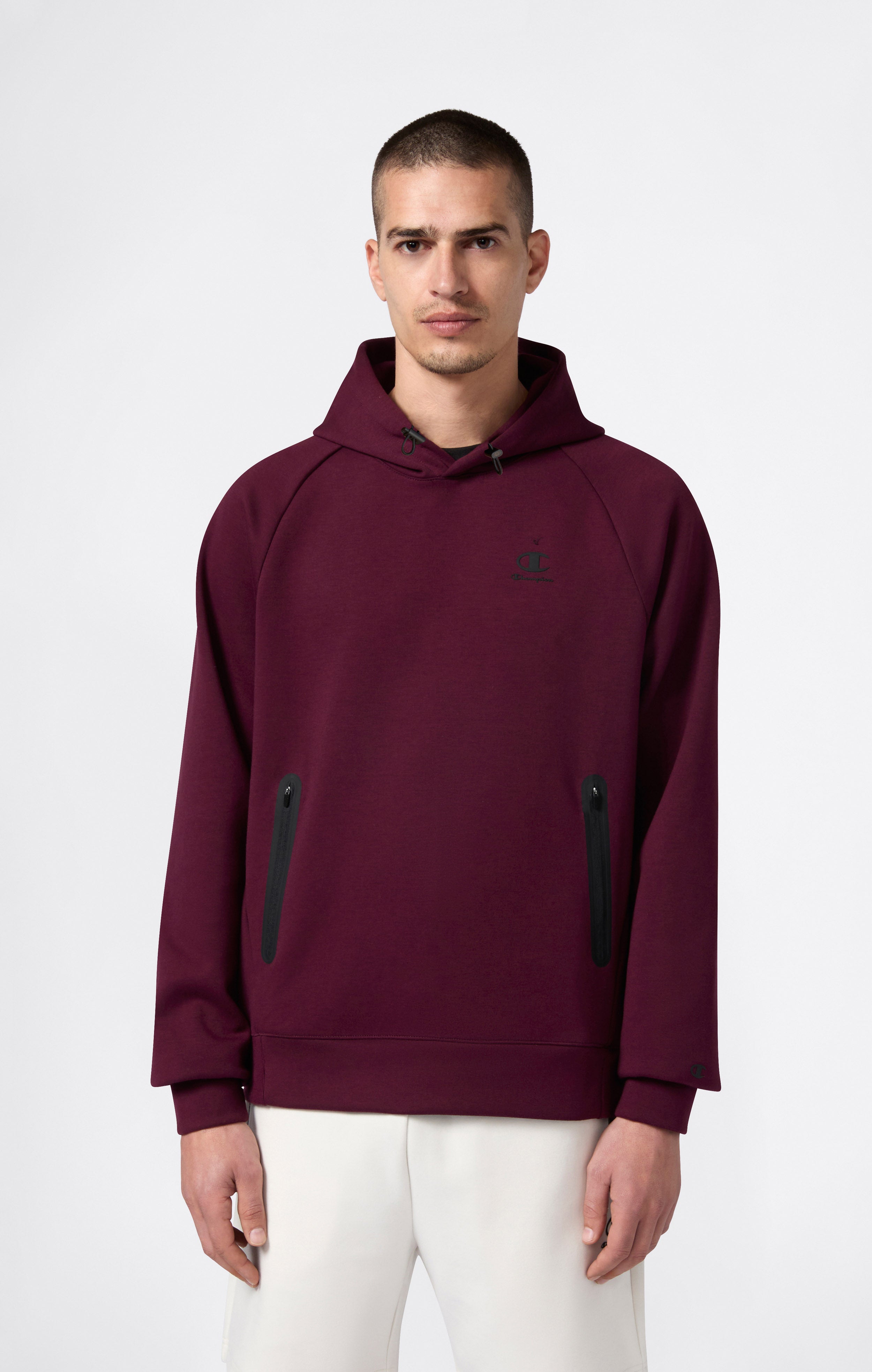 トップス NHMC/C-HOODED Men's Stretch Poly-Cotton Hooded Sweatshirt C-Tech Burgundy c-tech