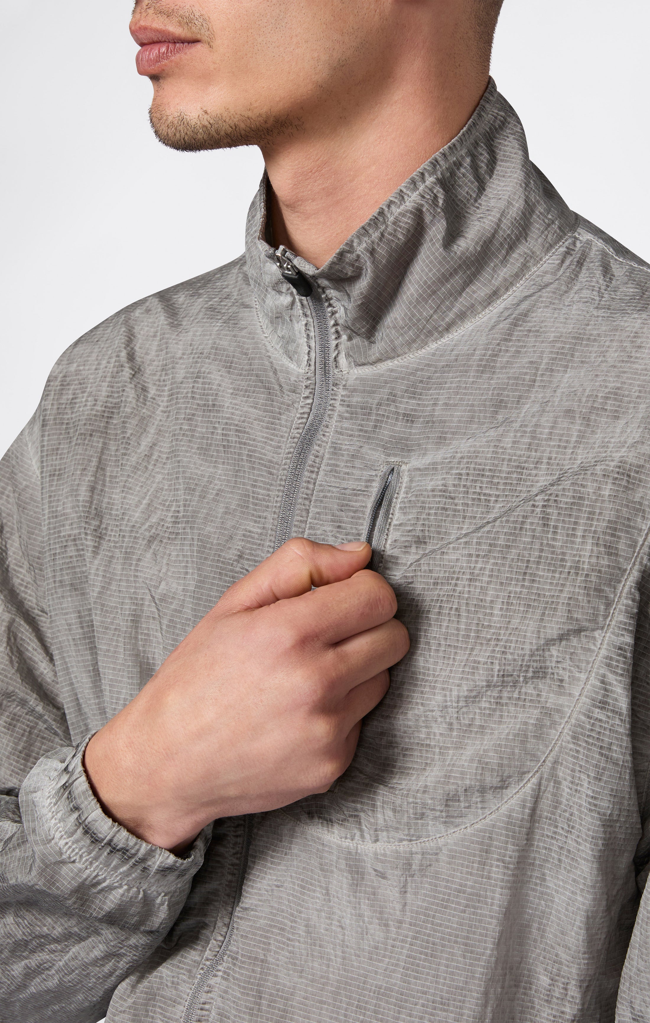 Herren Nylon-Top Mit Voller Reißverschluss Im Washed-Look