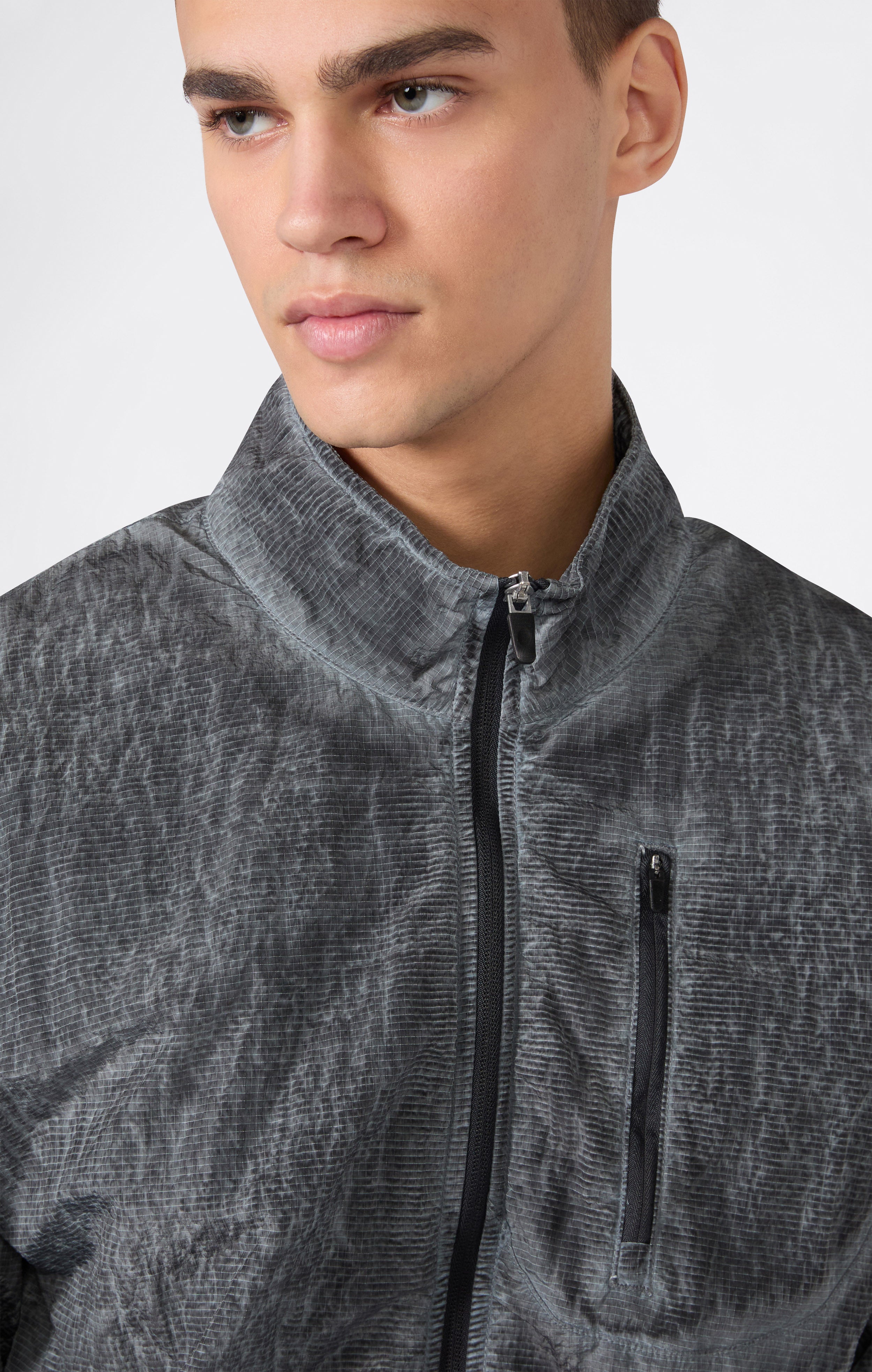 Top Uomo In Nylon Con Zip Intera Effetto Slavato