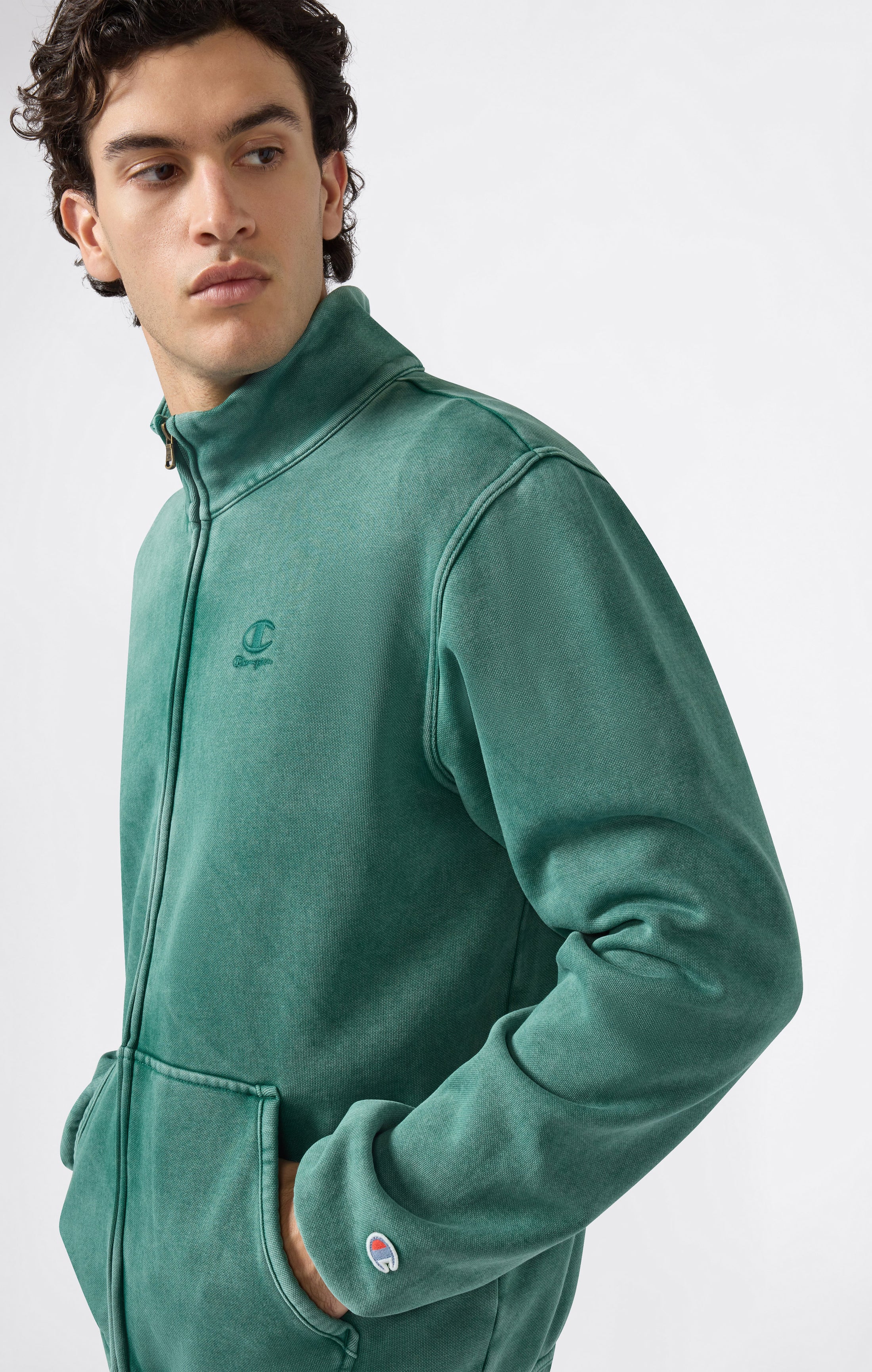 Sweatshirt Mit Durchgehendem Reißverschluss, Washed-Look Und Angerautem Innenmaterial Icons Herren