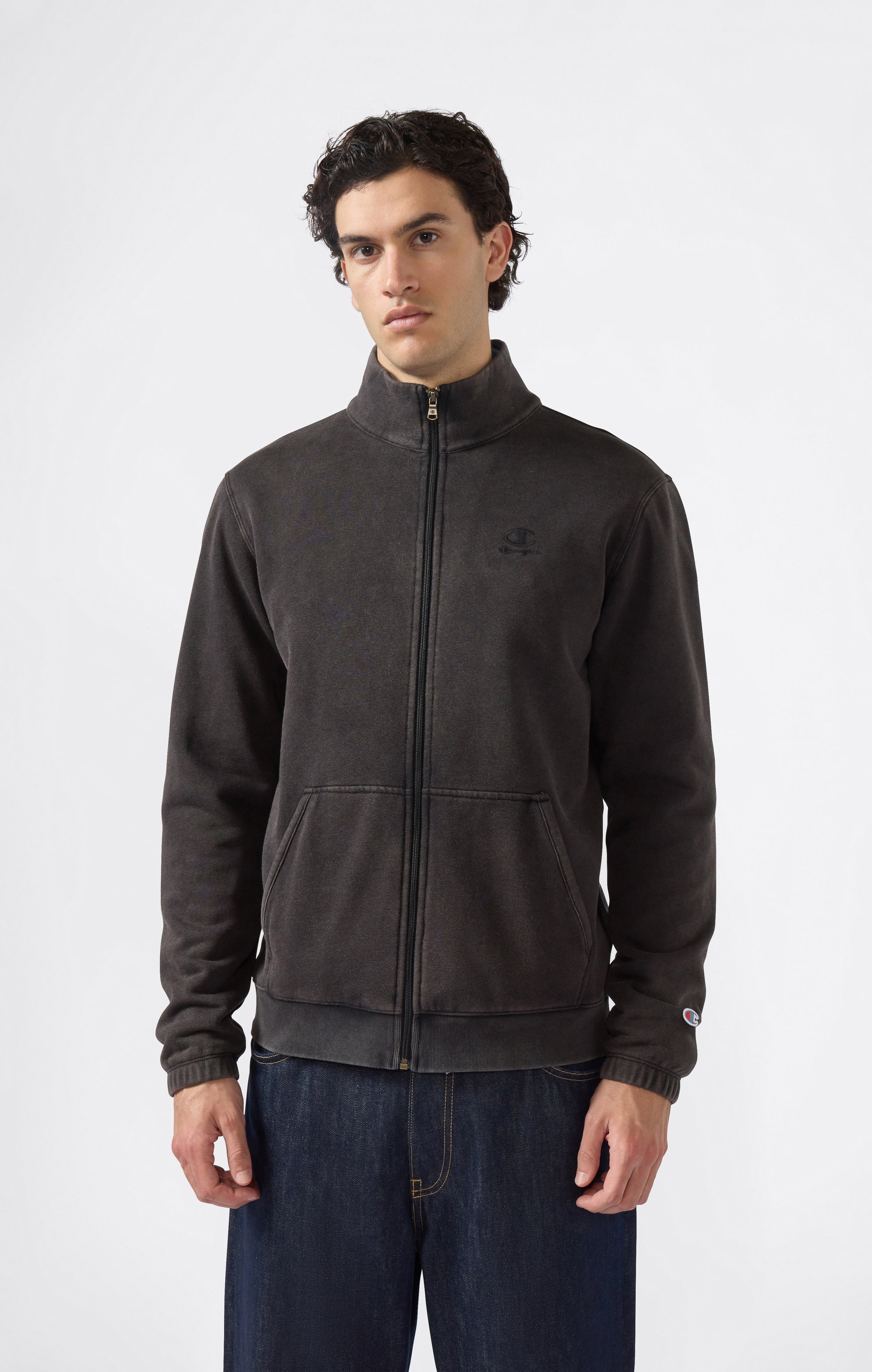 Felpa Con Zip Intera Interno Felpato Effetto Slavato Icons Da Uomo