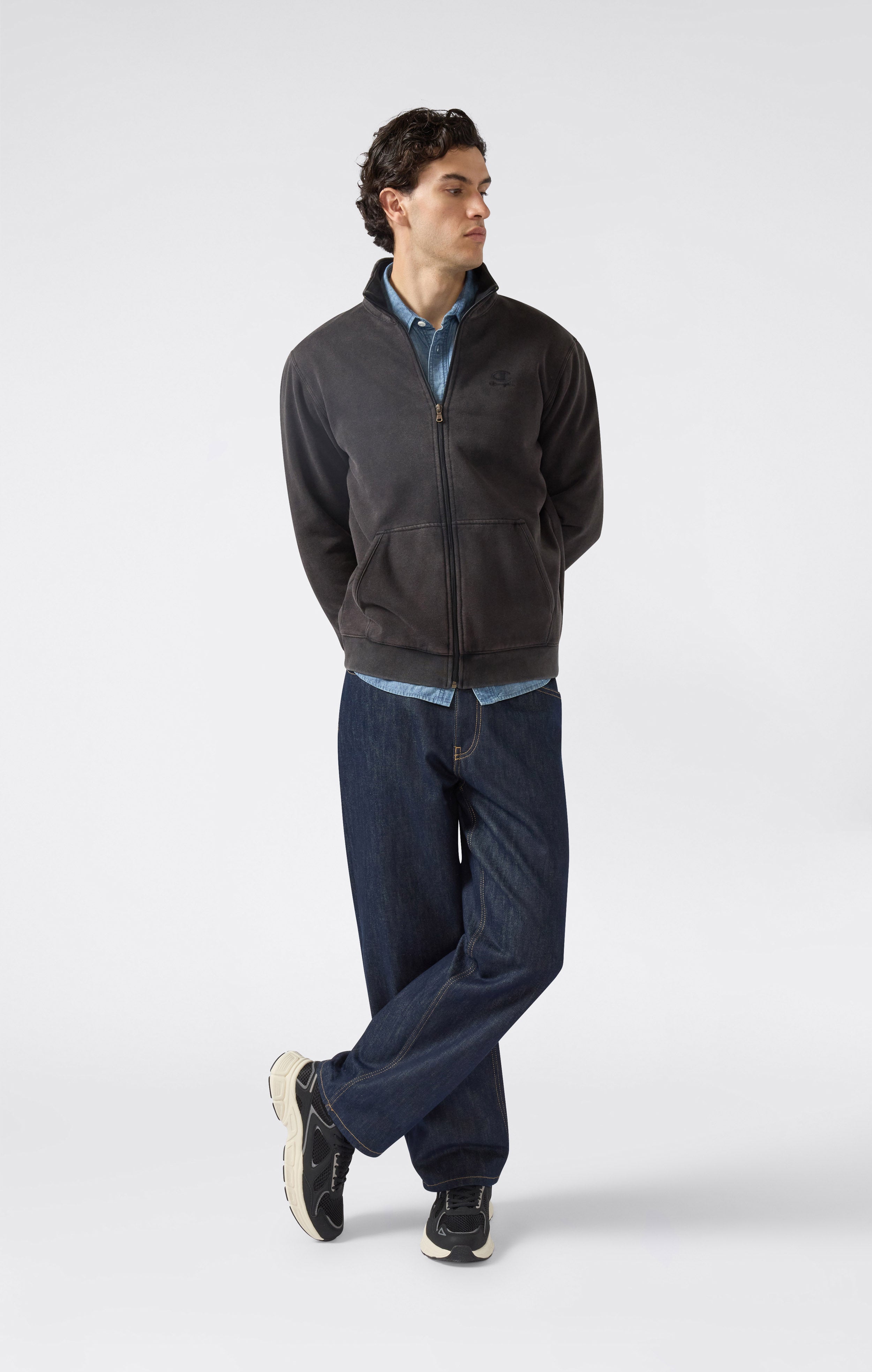 Felpa Con Zip Intera Interno Felpato Effetto Slavato Icons Da Uomo